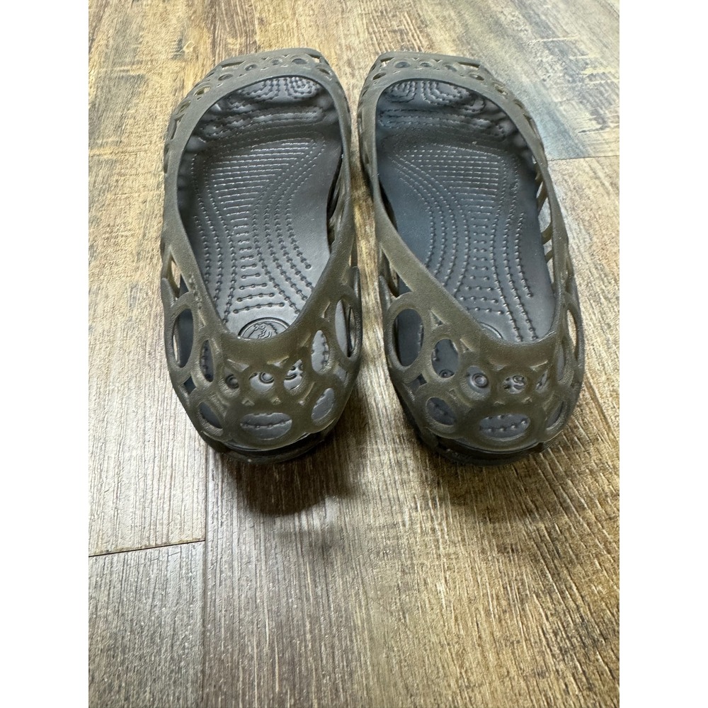 Crocs Adrina Peep Toe Flats Womens Size 9 Black Smoke Cutout Jelly Shoes - Picture 14 of 15